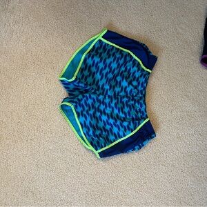 Nike Blue and Green Patterned Athletic Shorts